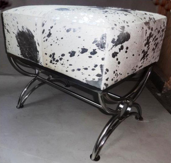 Ivory Hair on Silver Foile Seat Stool